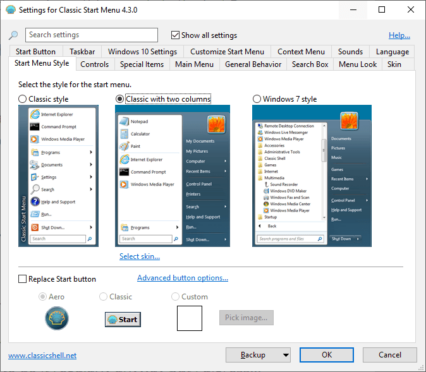 Classic Start Menu Settings - make Windows 10 look like Windows 7