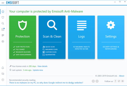 Emsisoft Anti-Malware Main Window