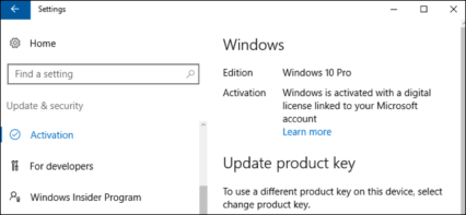 Windows 10 activated with digital license and linked to Microsoft account